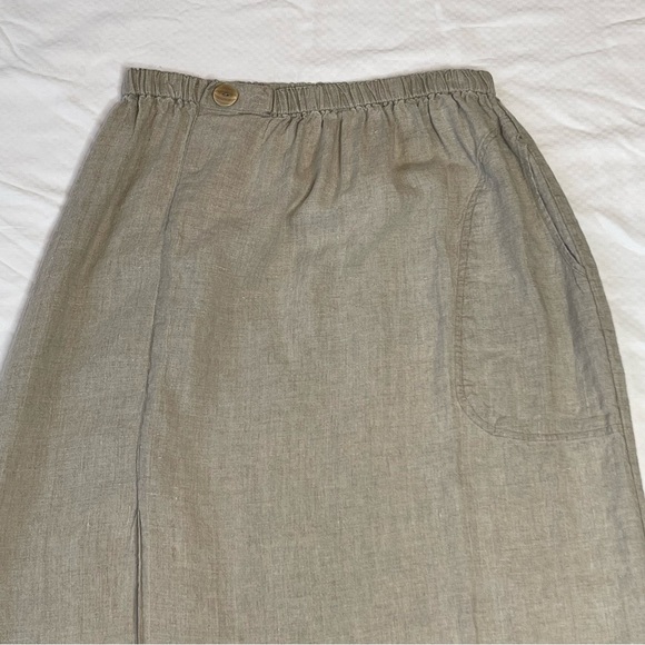 Flax Light Brown Linen Maxi Skirt | Elastic Waist | High Slit | EUC | Medium - Picture 3 of 8